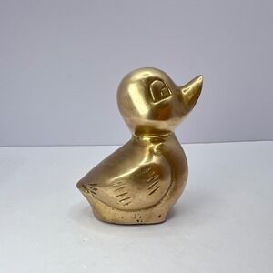 Brass Duckling Figurine Vintage Cottage Paperweight Nursery Accent Decor 90s